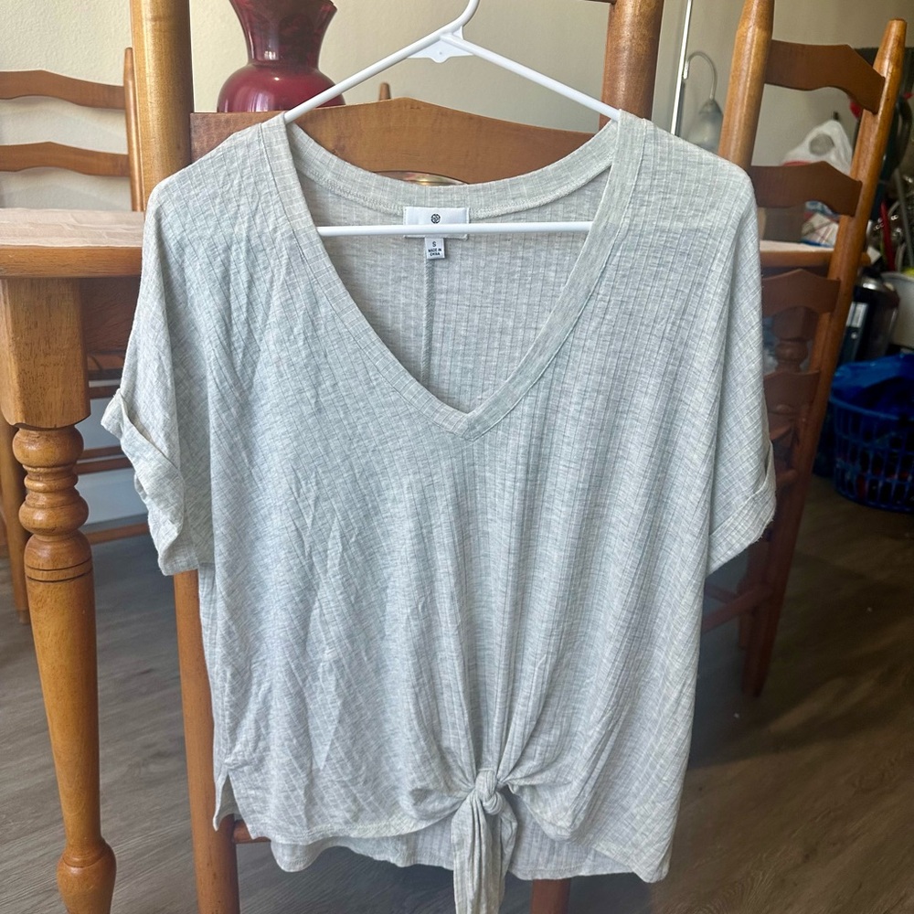 Gray V-Neck Tie-Front Women's Top